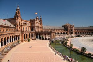 Panoramic view of Plaza de España, top attraction in Seville