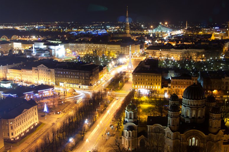 Night Riga. The old town viewpoint in Riga, Latvia